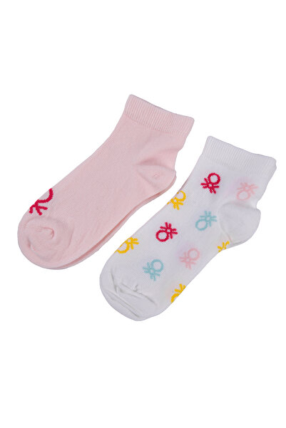 United Colors of Benetton Size 30-35 Girl's Logo Embroidered Woven 2-Piece Ballerina Socks 77277