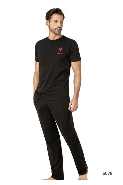 Pierre Cardin Men's Black Short Sleeve Printed Home Wear Suit