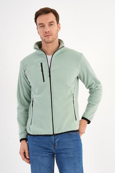 Deri Company Ανδρικό μπουφάν Fleece Πράσινο γιακά με φερμουάρ