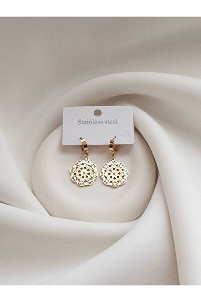 Minne Jewelry-Accessory Flower Motif Round Earrings - Steel Earrings - Flower Motif Round Earrings