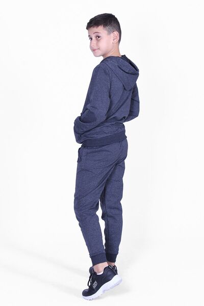 FYK KİDS Plain Kangaroo Pocket Hooded Boy's Top and Bottom Tracksuit Set