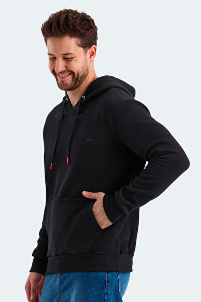 Slazenger KEANS IN Erkek Kapüşonlu Cepli Siyah Sweatshirt