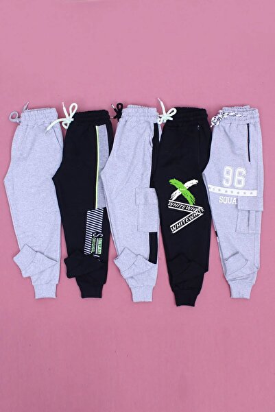 FYK KİDS 5-Piece Plain, Cargo Pocket, X, 96, Go Up, Printed, Boy's Sweatpants