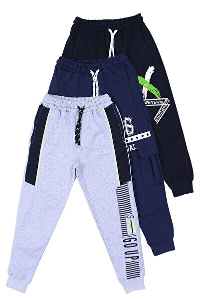 FYK KİDS 3-Piece Grey Go Up, Navy Blue 96, Black X, Printed, Boy's Sweatpants