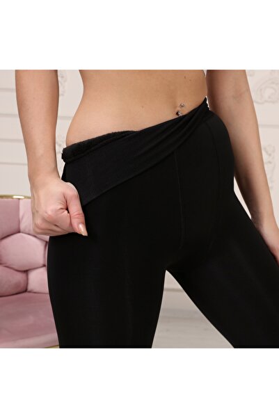 Mugy Γυναικείο Χοντρό Χειμερινό Ψηλόμεσο Φλις Εσωτερικό Λούτρινο Μαύρο Θερμικό Κολάν διπλής ραφής