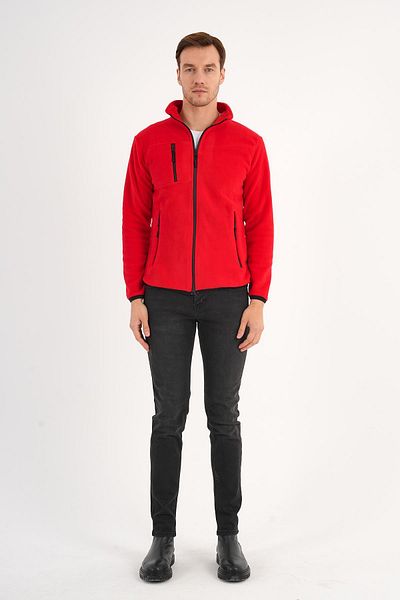 Deri Company Men's Fleece Jacket Red Zippered Stand Collar
