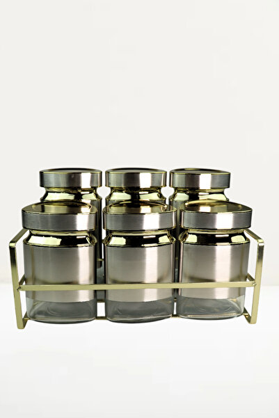 Evren 6 Parça Üçgen Vakum Kapaklı Cam Baharatlık Seti ve Metal Stant, Baharat Takımı 6’li Set
