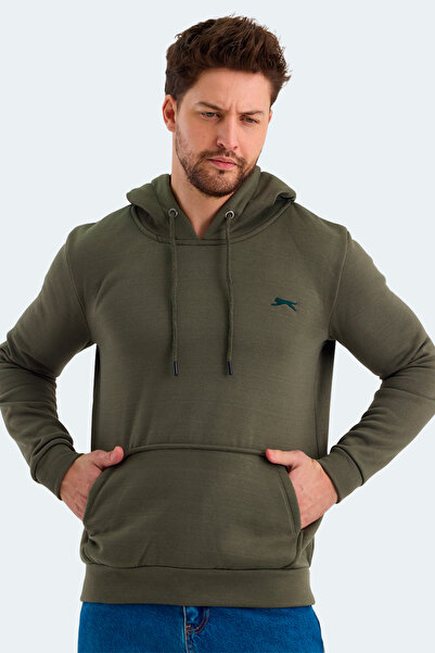 Slazenger KEANS IN Erkek Kapüşonlu Cepli Haki Sweatshirt