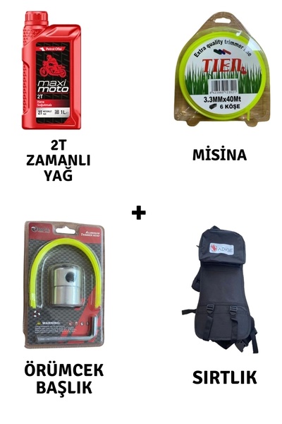 TIEN Motorlu Tırpan Seti Misina-Yağ-Örümcek Başlık-Sırtlık