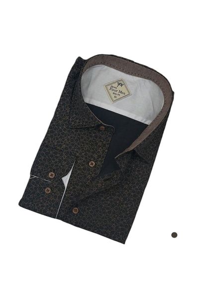 GÖMLEK GALERİSİ Men's Long Sleeve Shirt with Slim Fit Pattern