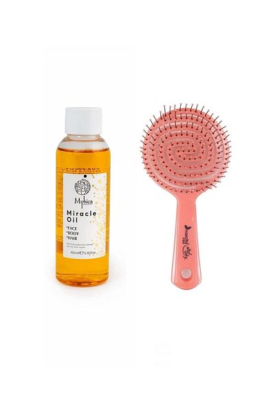 Myhica 100 Ml + Pink Pro Three Dimensional Oval Hair Brush - Moisturizing Face, Body and Hair Care Oil 02