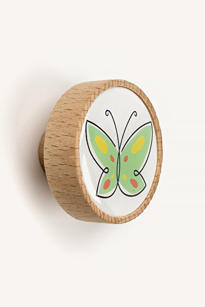 Kulpingo Yeşil Kelebek Desenli Ahşap Çocuk Odası Dolap Ve Çekmece Kulp