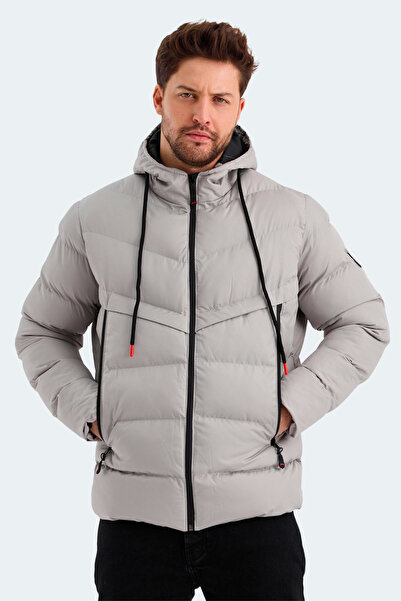 Slazenger HAIFA IN Erkek Kapüşonlu Şişme Taş Gri Mont & Kaban