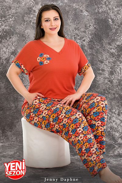 Jenny Daphne Plus Size Viscose Fabric Short Sleeve Pajamas Set Lady-10938