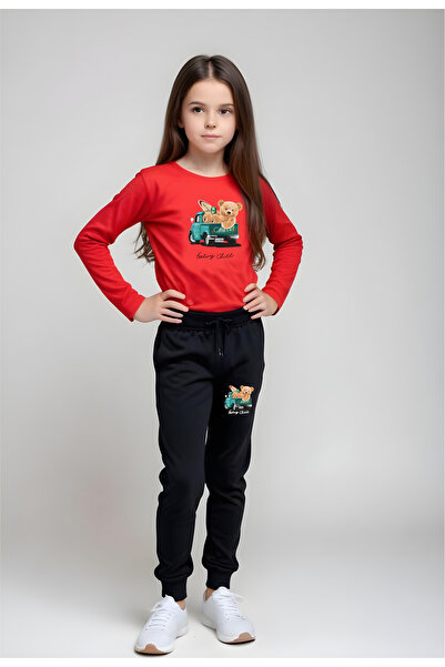 FYK KİDS KIZ ÇOCUK BASKILI BEL DETAYI LASTİKLİ ALT-ÜST PİJAMA TAKIMI