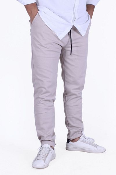 FYK KİDS Men's Trousers - Pique Sand, Belted and Rubber Waist Detail