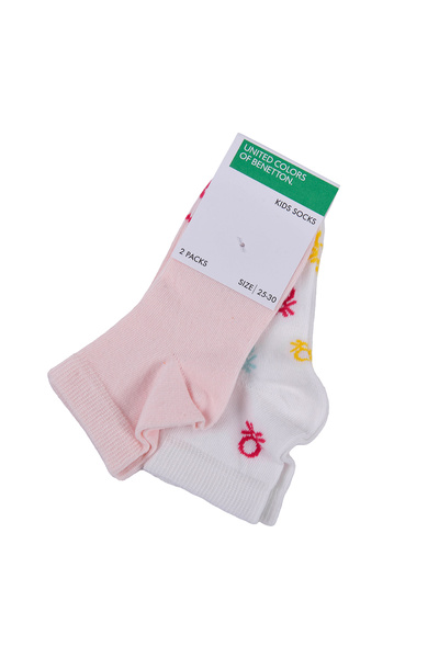 United Colors of Benetton Размер 30-35 Момичешки чорапи с лого, изтъкани, 2 чифта, до глезена 77277