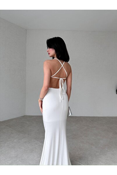 Mooi Butik Mario White Maxi Draped Dress - 6382