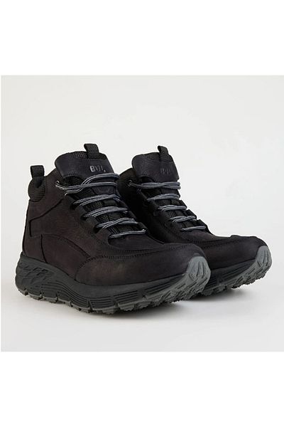 Bulldozer 250058 Ανδρικό μαύρο γνήσιο δέρμα - Nubuck Thick Soled Trekking Sneaker Αθλητικά Μποτάκια Χειμερινά μποτάκια