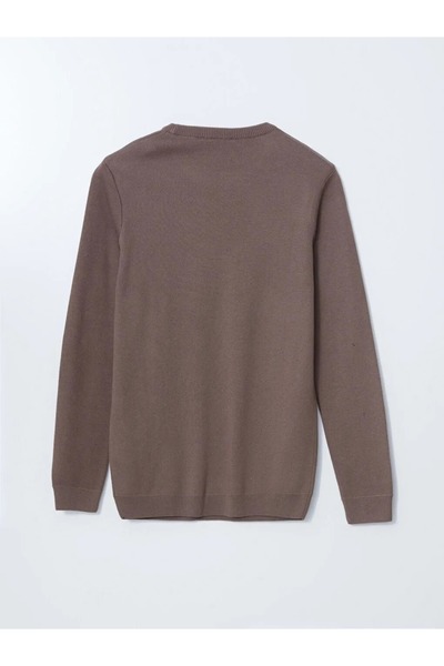 LC Waikiki Ανδρικό πλεκτό πουλόβερ με μακρύ μανίκι LCWAIKIKI Classic Beige Crew Neck