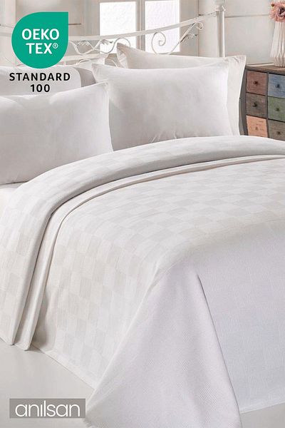 Anılsan White Checkerboard Patterned Single Pique - Soft and Durable Hotel Pique