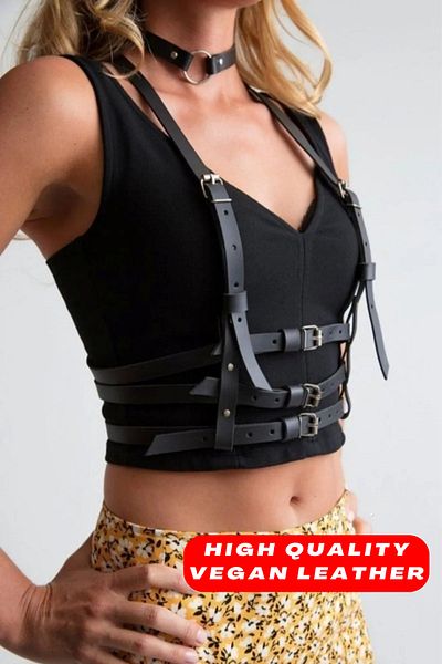 Angels Passion Stylish Leather Belt and Choker over 3 Rows Shirt and T-Shirt