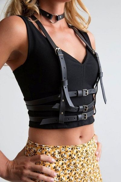 Angels Passion Stylish Leather Belt and Choker over 3 Rows Shirt and T-Shirt