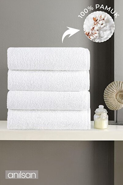 Anılsan 4'lü Beyaz El Havlusu - 50x90 Cm, 225 Gr, %100 Pamuk, Spa Ve Otel Hav...