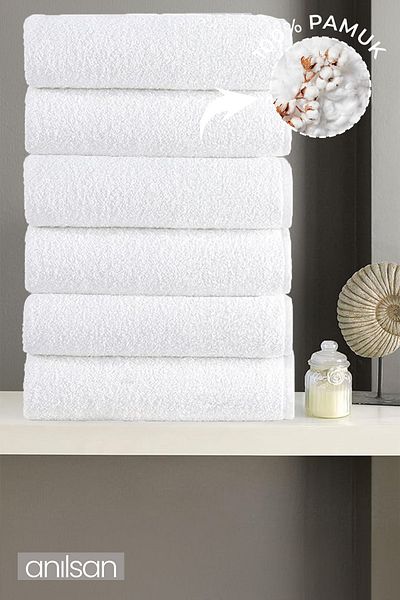 Anılsan 6 Πετσέτες White Spa και Ξενοδοχείο - 50x90 cm, 225 gr, 100% βαμβάκι, καθημερινή χρήση