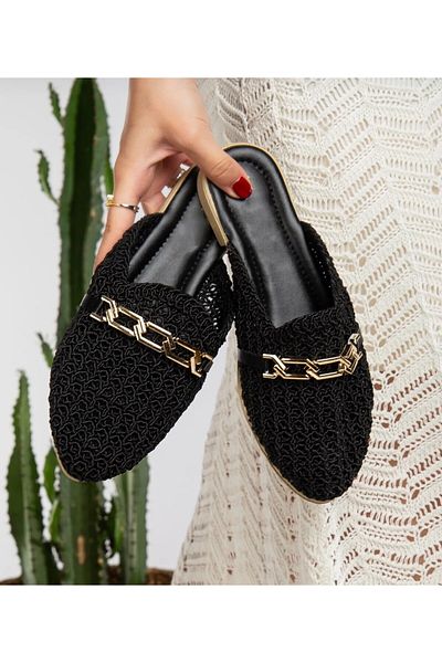 WOSSE Women's Straw Knitted Chain Buckle Comfortable Summer Home and Dower Slippers