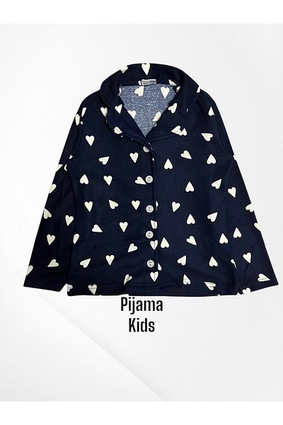 Pijamakids Dívčí 100% bavlněná semišová tkanina Námořnická modrá s potiskem srdce Košilový límec s knoflíkem a dlouhým rukávem