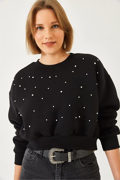 Bianco Lucci Γυναικείο φούτερ Crew Neck Pearl Snap - Τρεις κλωστές ράστερ 60601041