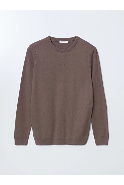 LC Waikiki Ανδρικό πλεκτό πουλόβερ με μακρύ μανίκι LCWAIKIKI Classic Beige Crew Neck