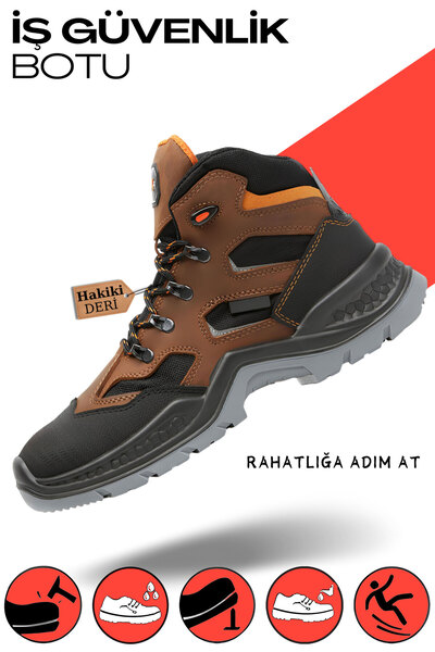 Badem10 İş Botu Ayakkabısı Suya Dayanıklı Hakiki Deri Demir Burunlu Kış İnşaa...
