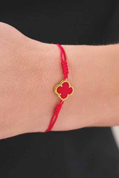 AcestesDesign Işıltılı Yonca Şans Çiçeği Tasarım Kırmızı Renk Taş ve Kırmızı ...