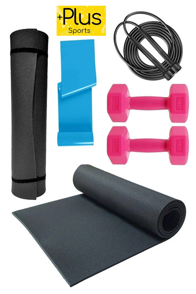 PLUSSPORT PREMİUM Egzersiz Seti Pilates Minderi 2 X 1 Kg Dambıl Pilates Lasti...