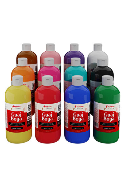 REDROSE COLOR Tüm Renkler Guaj Boya 12'li Set 12x500gr Sanatçılar, Öğrenciler...