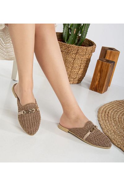 WOSSE Women's Straw Knitted Chain Buckle Comfortable Summer Home and Dower Slippers