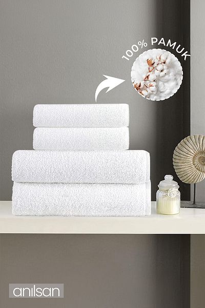 Anılsan Set of 4 100% Cotton Hand and Bath Towels - 50X90 and 70X140