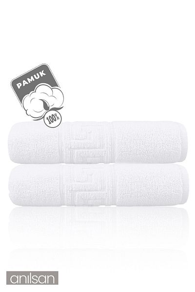 Anılsan Set of 2 Greek White Bath Towels - 70X140 Cm, 490 Gr, 100% Cotton, Spa and Hotel Towels