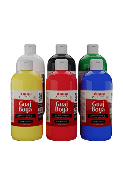 REDROSE COLOR Ana Renkler Guaj Boya 6'lı Set 6x500gr Sanatçılar, Öğrenciler, ...