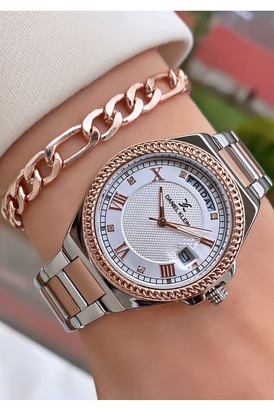 Daniel Klein Brand Rose Silver Color Women's Wristwatch - Bracelet Gift