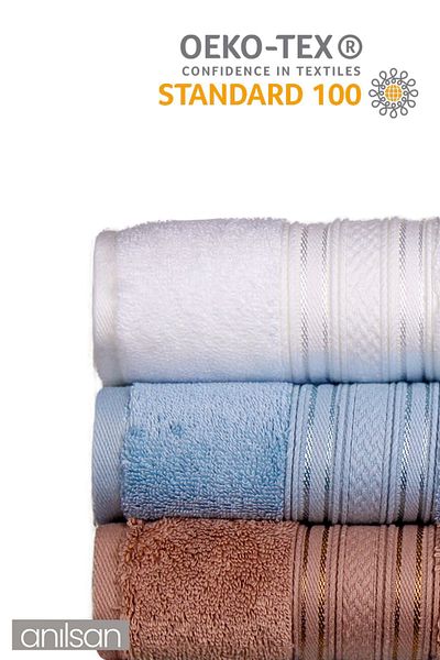 Anılsan Set of 3 Super Soft Bordered Hand Towels - 50X90 Cm, 250 Gr, 100% Cotton, Spa and Hotel Towels