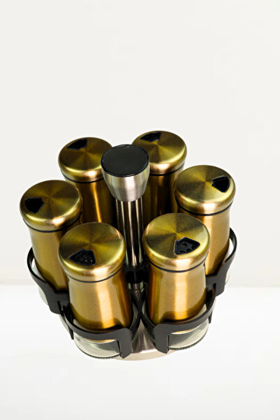 Evren 6’lı Cam Baharatlık Seti, Yuvarlak Tuzluk Biberlik Takımı ve Döner Stant