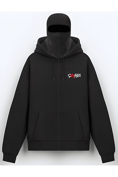 Edizen Bazaar Holigan Black Snow Masquerade Plain Oversize Hooded Sweatshirt