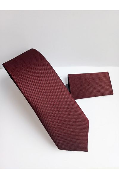 Kravatistan 7 cm Wide Burgundy Tie Handkerchief Set