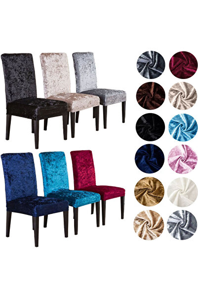 Bumedo Ipek Kadife Sandalye Kılıfı Likralı Lastikli Kadife Sandalye Örtüsü - Krem