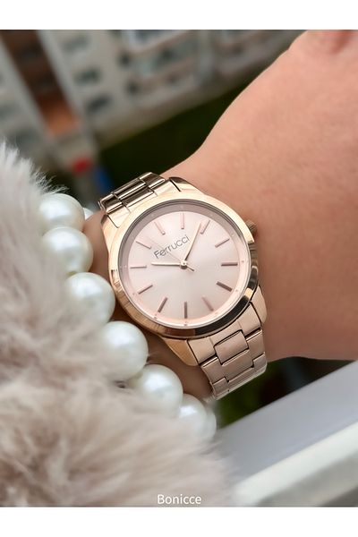 Ferrucci 36mm Case, Rose Color Steel Cord, Stylish Design, Women's Wristwatch+Bracelet