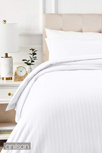 Anılsan Striped Satin Single Non-Elastic Bed Sheet Duvet Cover Set 1 Pillowcase, 83Tel