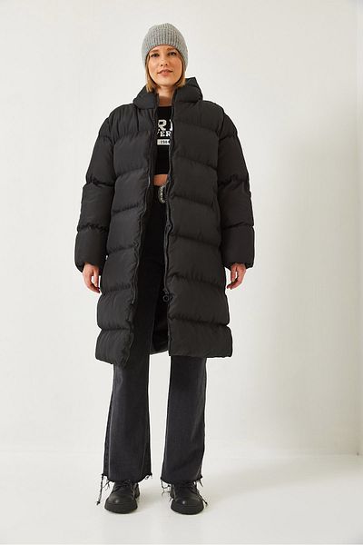 Bianco Lucci Women's Hooded Double Pocket Long Coat 60901005
